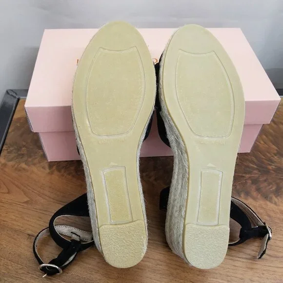 Eric Michael Emily Black Suede Leather Espadrille Platform Sandal